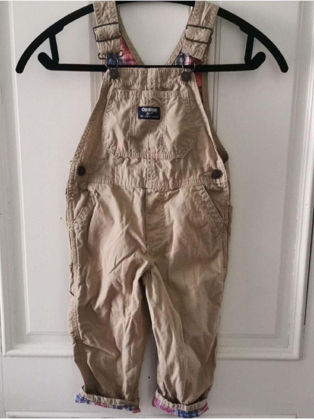 OshKosh B'Gosh Toddler Unisex Tan with Plaid  details. 100% cotton  Size 3T
